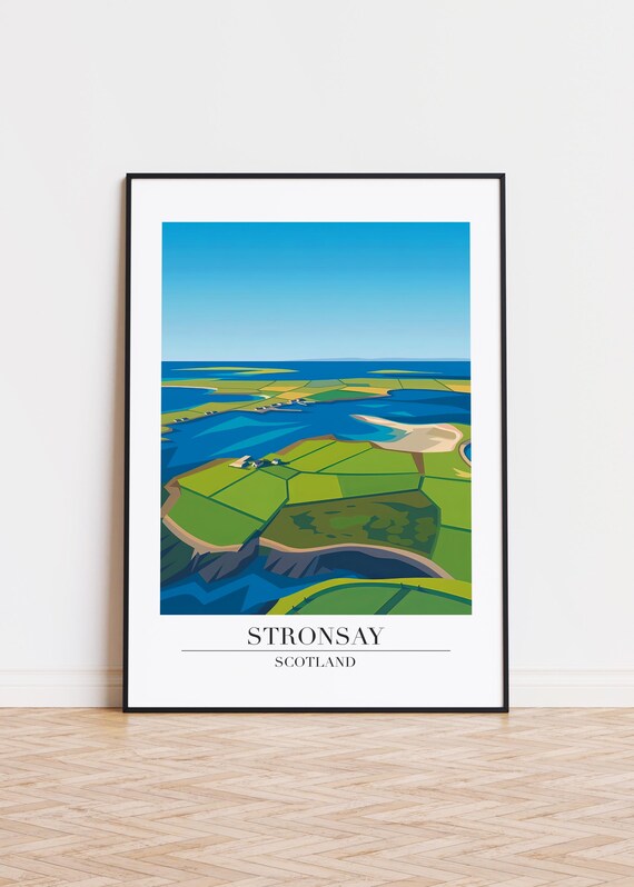 Stronsay Scotland Green Fields Blue Bays Aerial Travel Poster