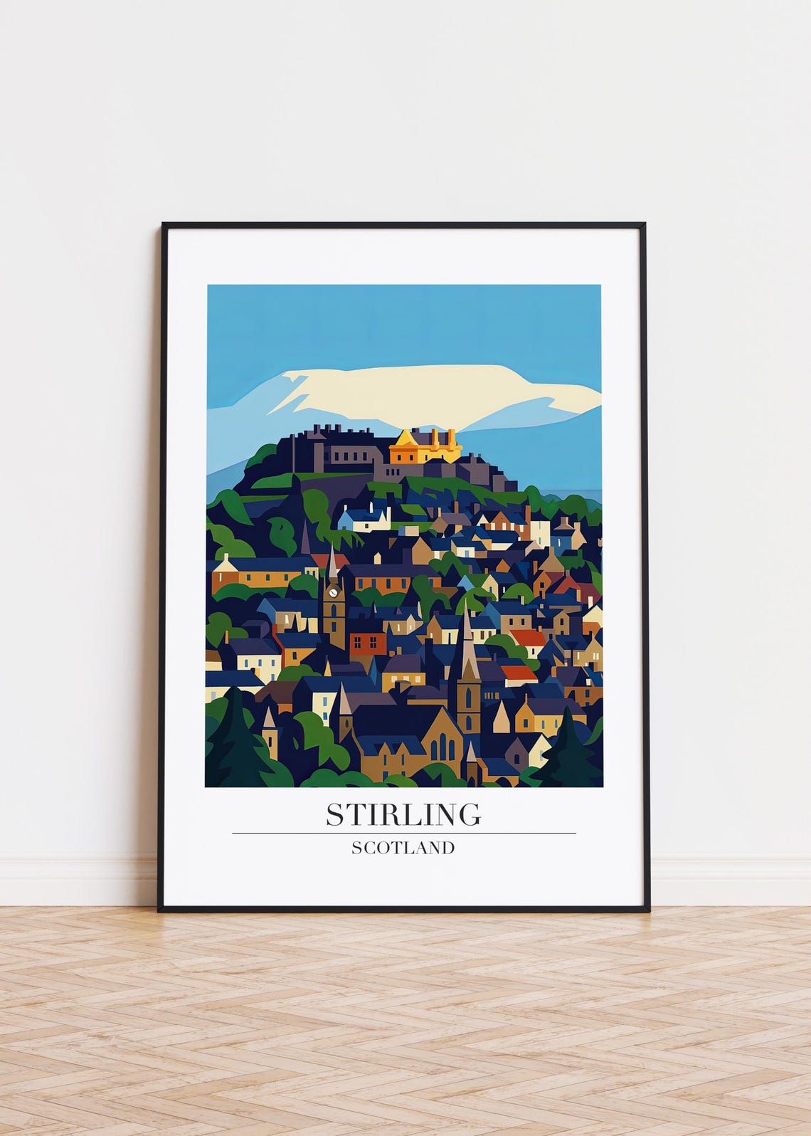 Stirling Scotland Old Town Castle Hill Travel Illustration Poster