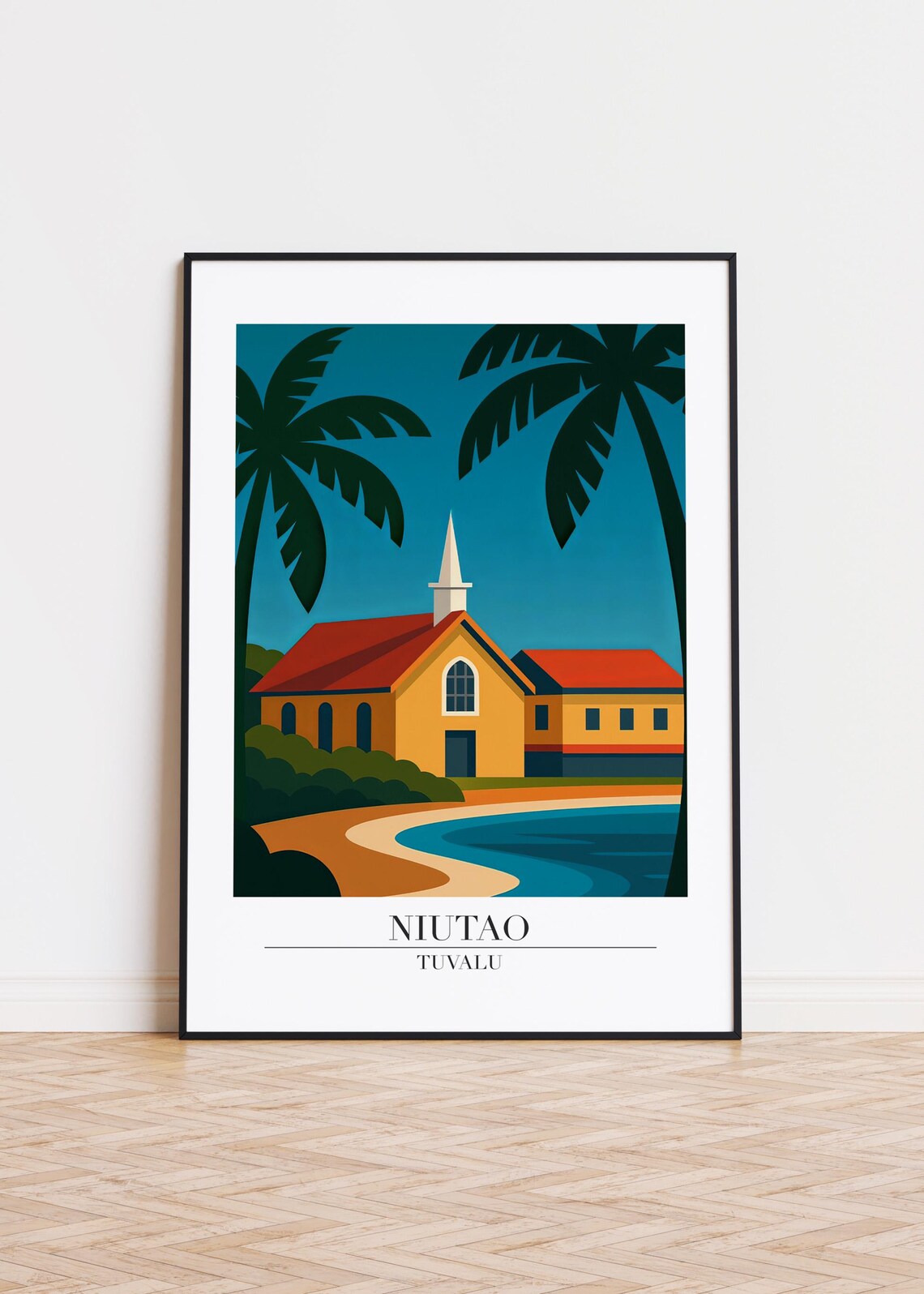 Niutao Illustration Poster, Tuvalu Travel Poster