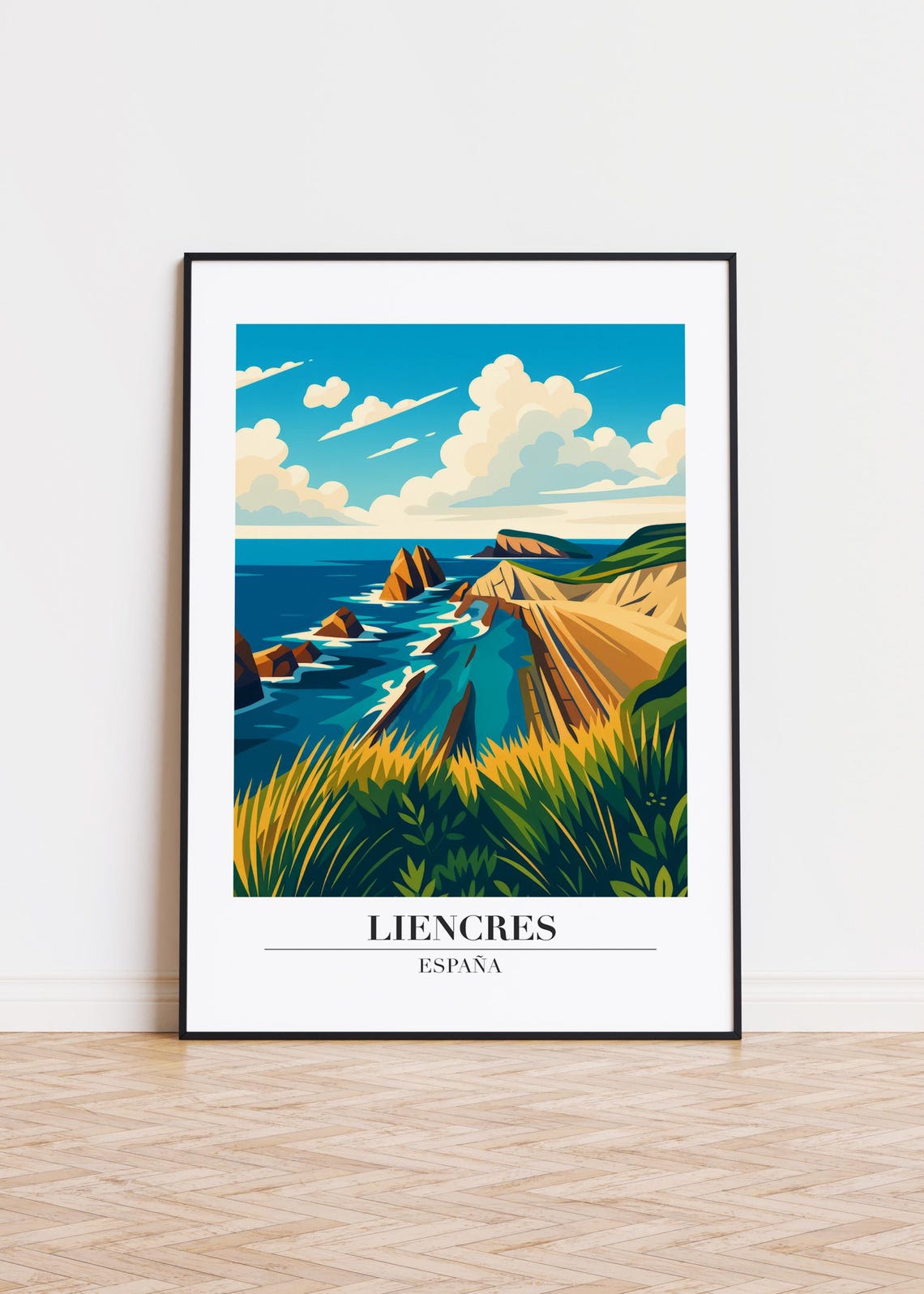 Liencres Spain Coastal Cliffs Sea Stacks Dunes Illustration Poster