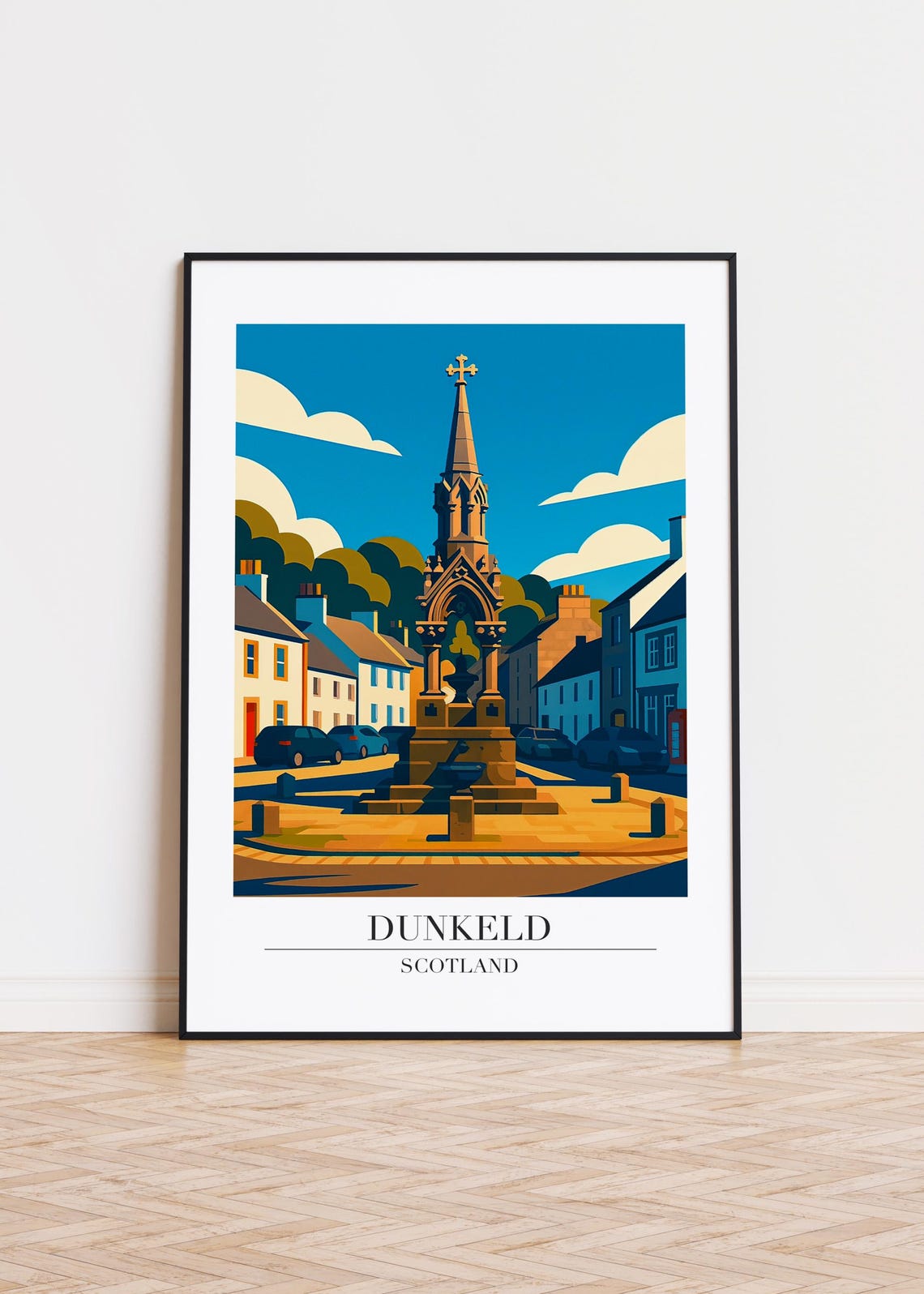 Dunkeld Scotland Poster, Modern City Illustration