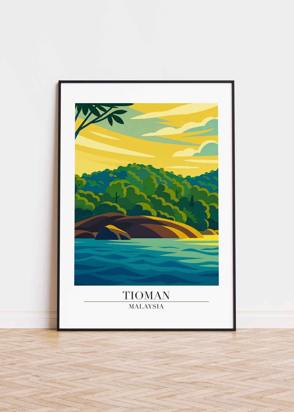 Tioman Malaysia Sunrise Coast Rainforest Modern Travel Poster