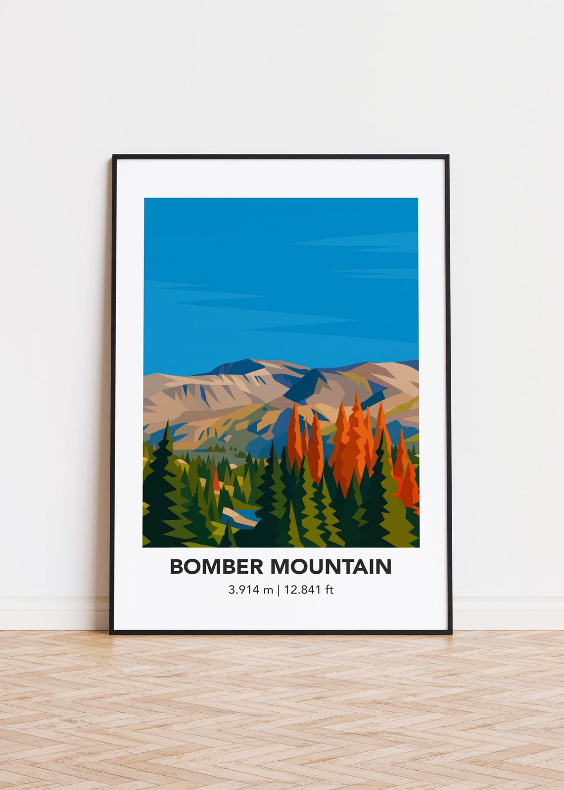 Bomber Mountain Forest Pines Vintage Minimalist Alpine Travel Poster