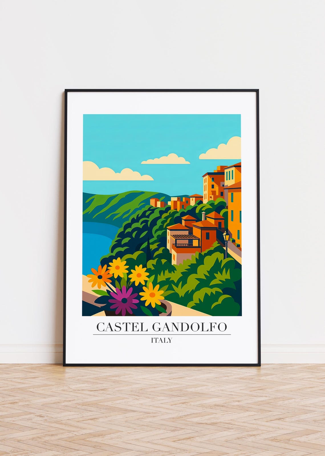 Castel Gandolfo Italy Lakeside Hill Town Flowers Travel Poster
