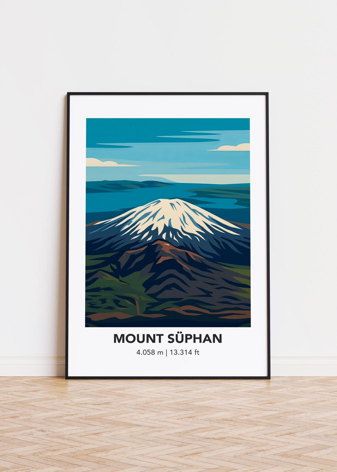 Mount Suphan 4058m Snowy Volcano Cone Minimalist Travel Poster
