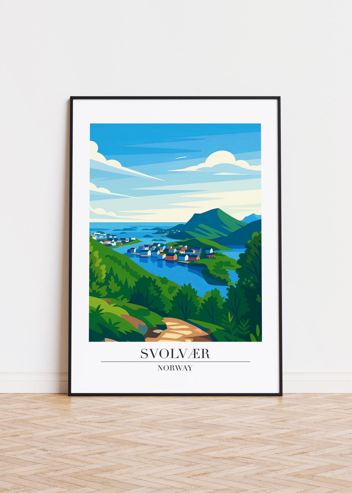 Svolvær Norway Summer Harbor Fjord Village Scandinavian Travel Poster