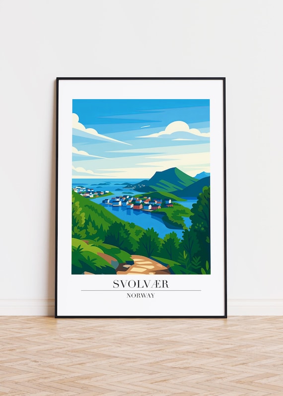 Svolvær Norway Summer Harbor Fjord Village Scandinavian Travel Poster