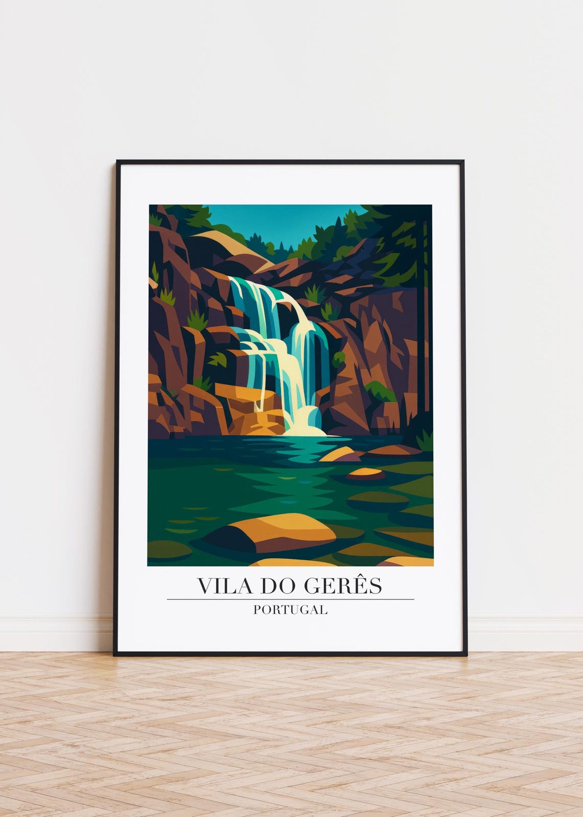 Vila do Gerês Portugal Waterfall Rocky Canyon Pool Nature Poster