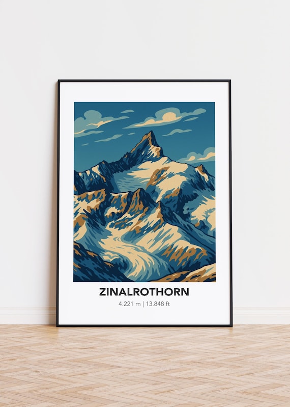 Zinalrothorn Swiss Alps Glacier Peak Illustrated Alpine Summit Poster