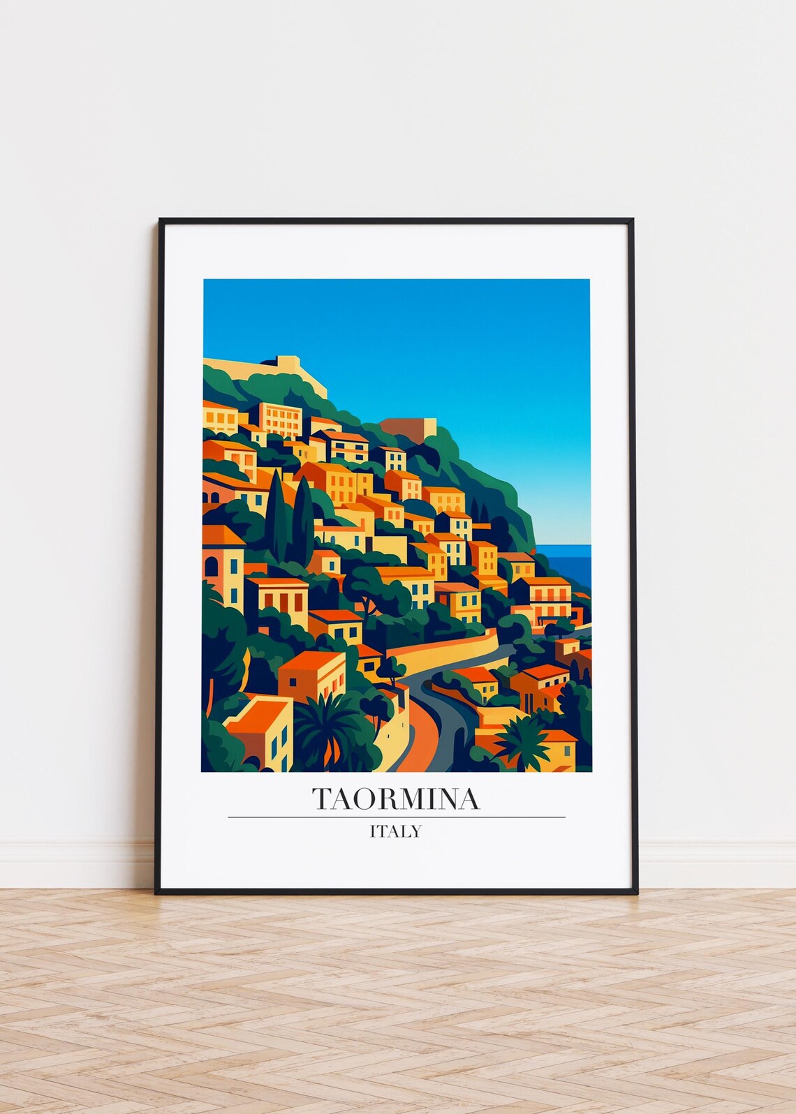 Taormina Italy Skyline Silhouette Travel Poster