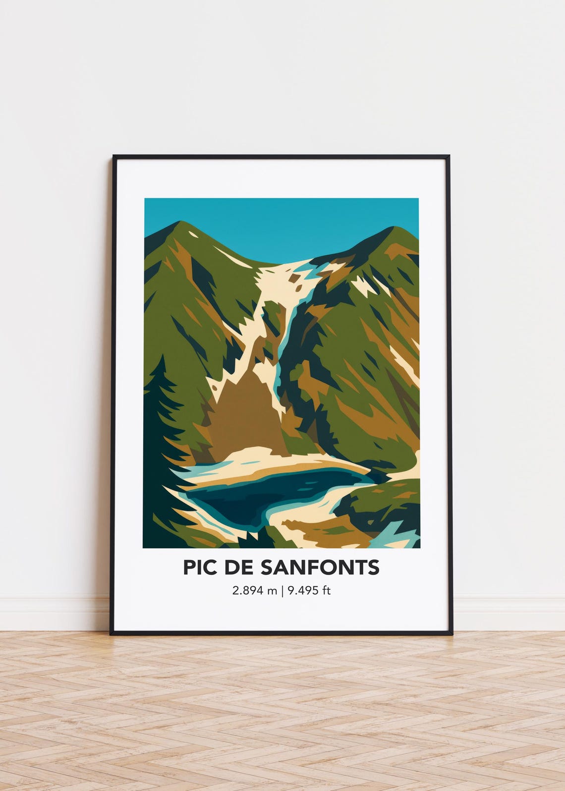 Pic De Sanfonts Green Valley Minimalist Alpine Lake Scenic Poster