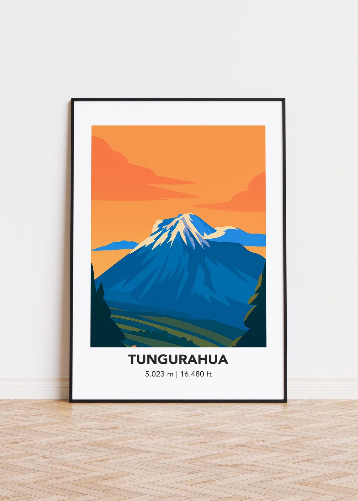 Tungurahua Volcano Illustration 5023m Sunset Orange Sky Art Poster