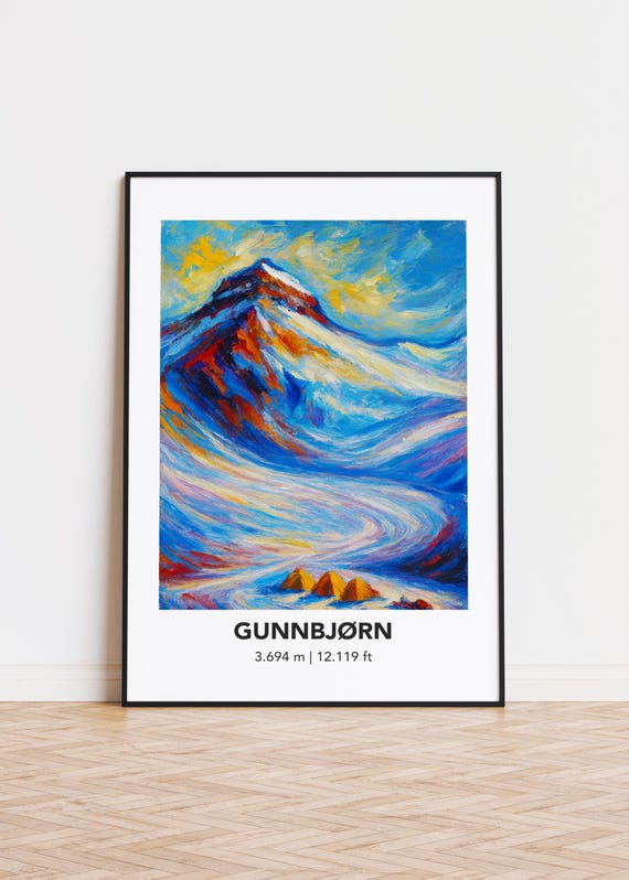 Gunnbjrn Poster Mountain Print Modern Oil Painting Style Art