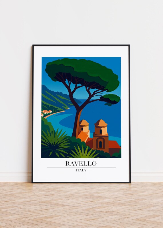 Ravello Italy Umbrella Pine Coast Villa Towers Mediterranean Poster