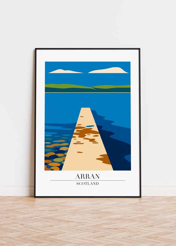 Arran Scotland Modern Pier Seascape Travel Illustration Poster