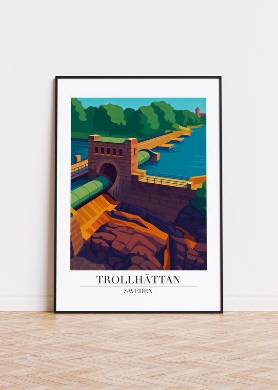 Trollhttan Sweden Poster Modern City Illustration Art