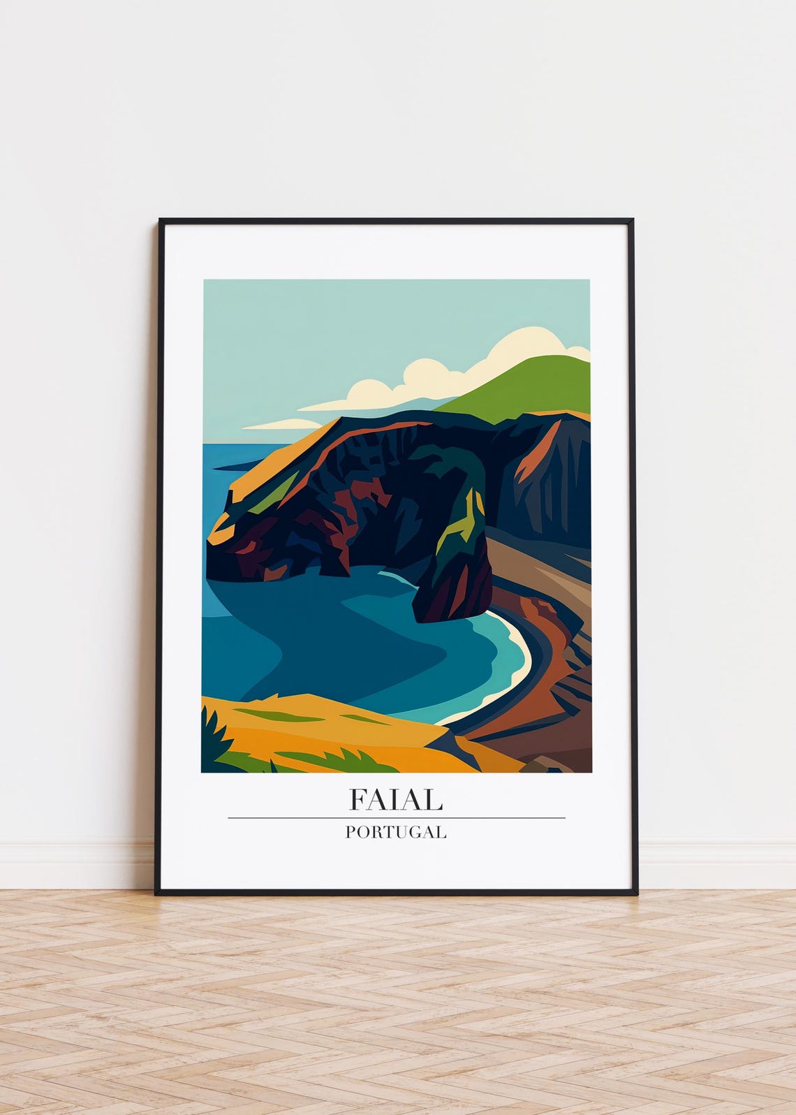 Faial Portugal Dramatic Volcanic Cliffs Turquoise Cove Travel Poster