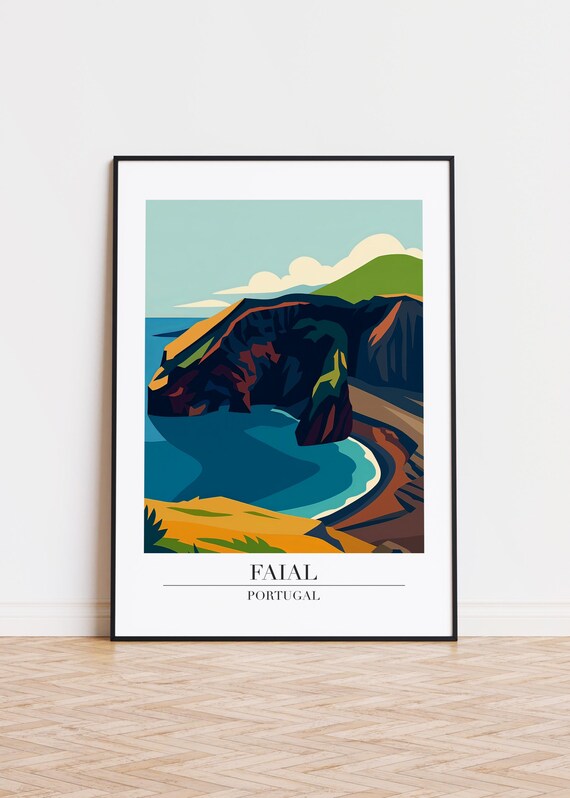 Faial Portugal Dramatic Volcanic Cliffs Turquoise Cove Travel Poster