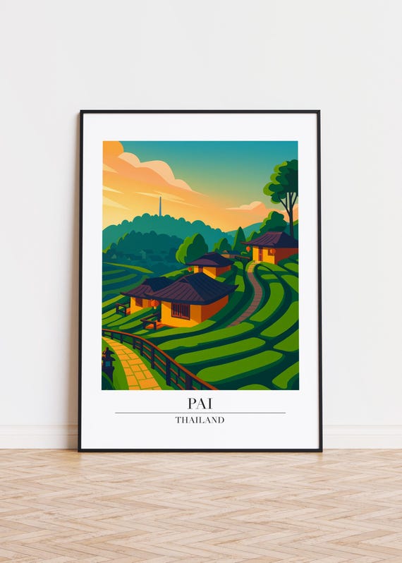 Pai Cityscape Poster Modern Travel Art Print