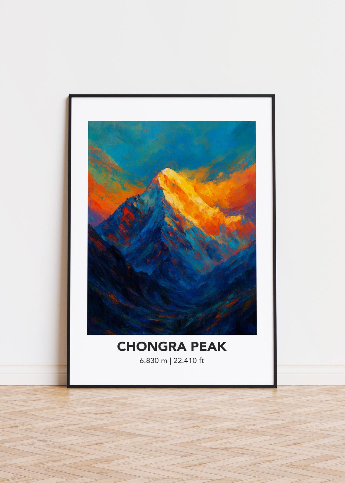 Chongra Peak 6.830 m Snow Summit Glow Oil Painting Style Poster
