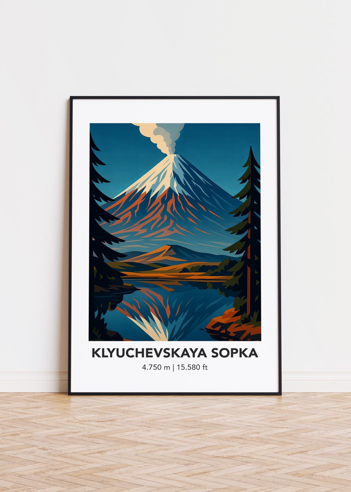 Klyuchevskaya Sopka Smoking Volcano Lake Reflection Peak Poster