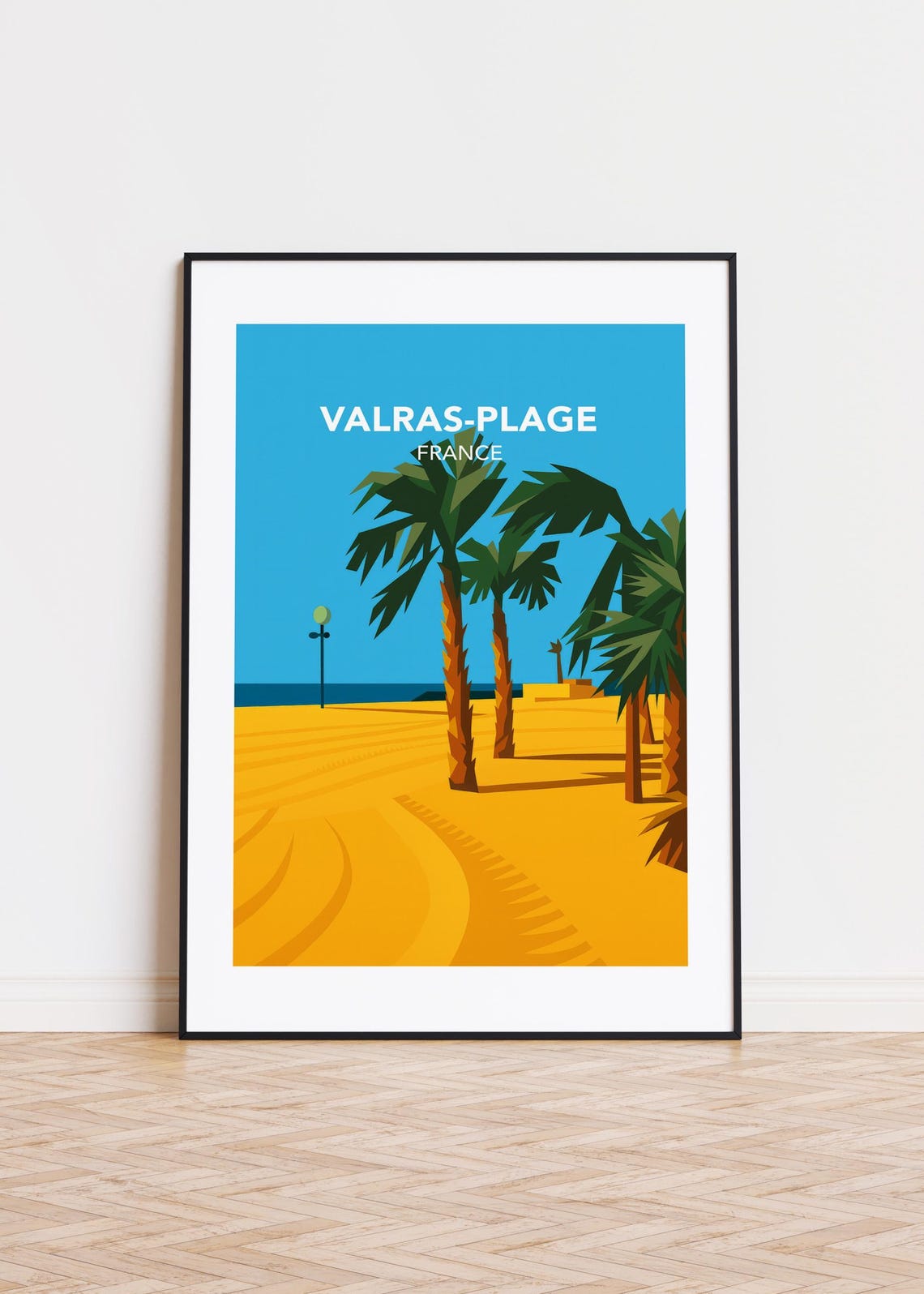 Valras-Plage France Beach Palm Trees Minimalist Travel Poster