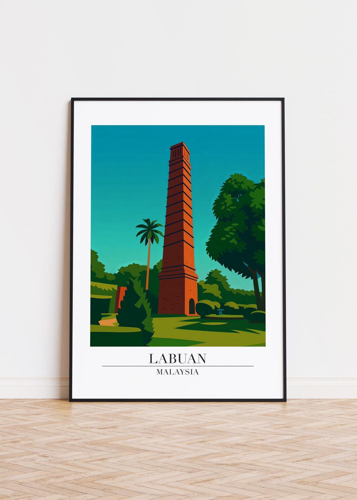 Labuan Malaysia Historic Red Chimney Tower Garden Travel Poster