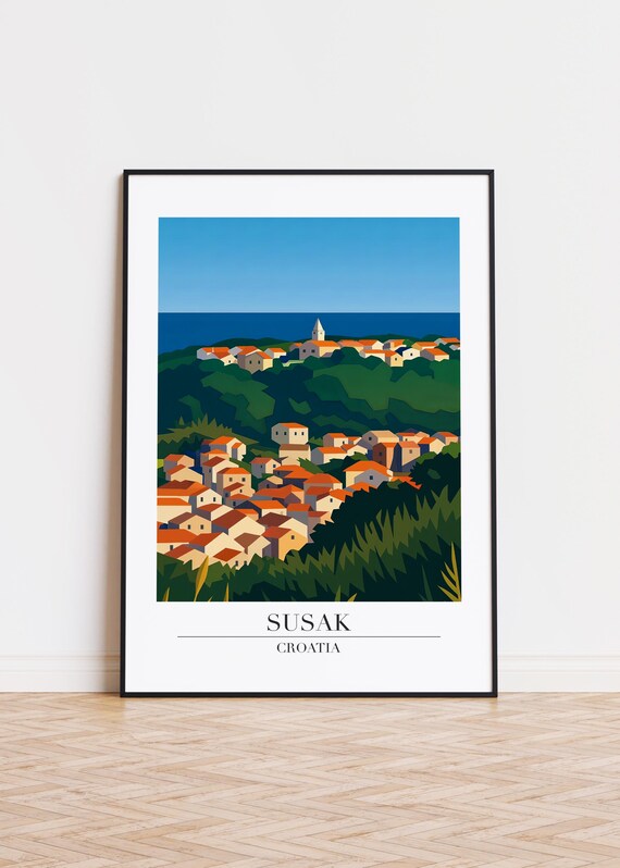 Susak Croatia Poster Modern Travel Illustration Art