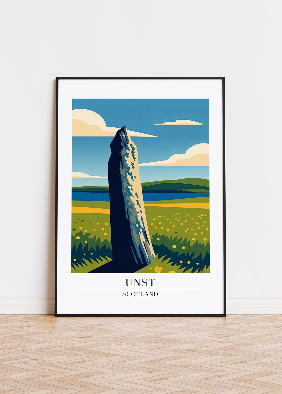 Unst Scotland Standing Stone Modern Travel Illustration Poster