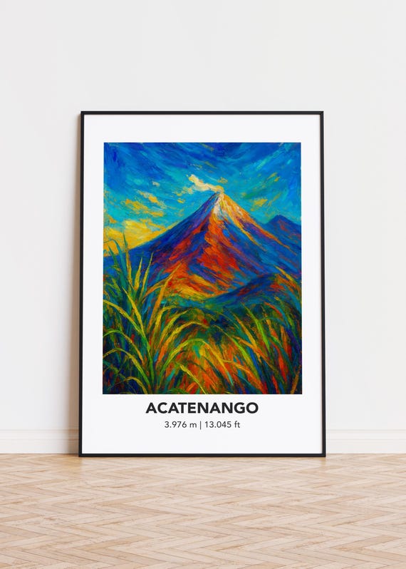 Acatenango Poster Mountain Print Modern Oil Painting Style Art