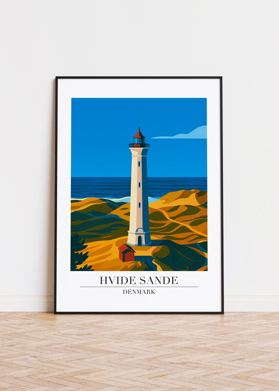 Hvide Sande Denmark Lighthouse Dunes Modern Illustration Poster