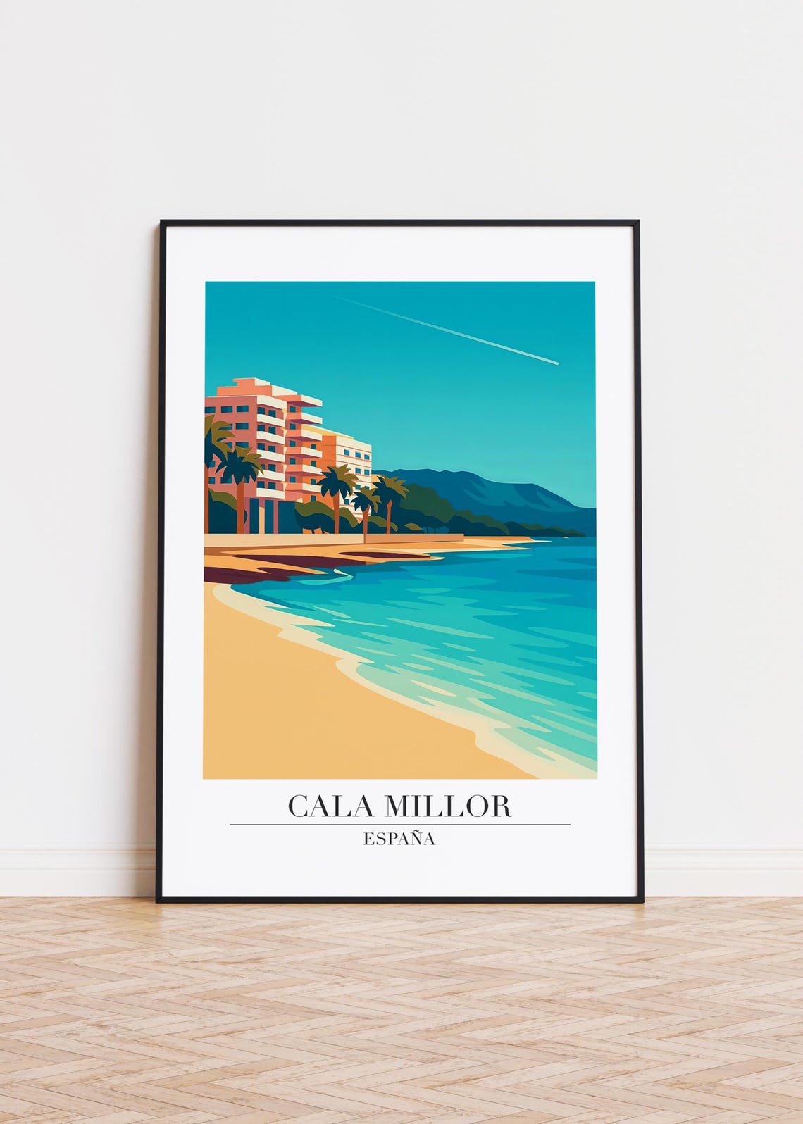 Cala Millor Spain Beachfront Hotels Palm Shore Retro Travel Poster