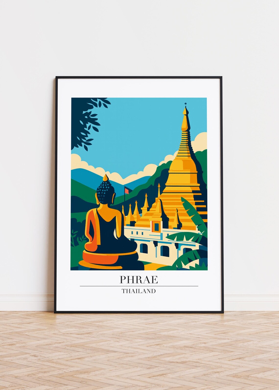 Phrae Cityscape, Modern Minimalist Travel Poster