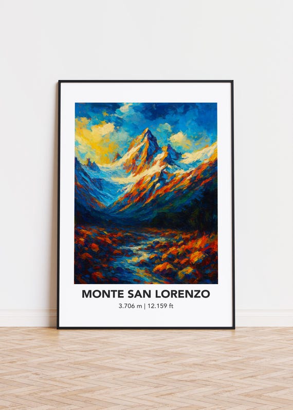 Monte San Lorenzo Poster Mountain Print Modern Oil Painting Style Art