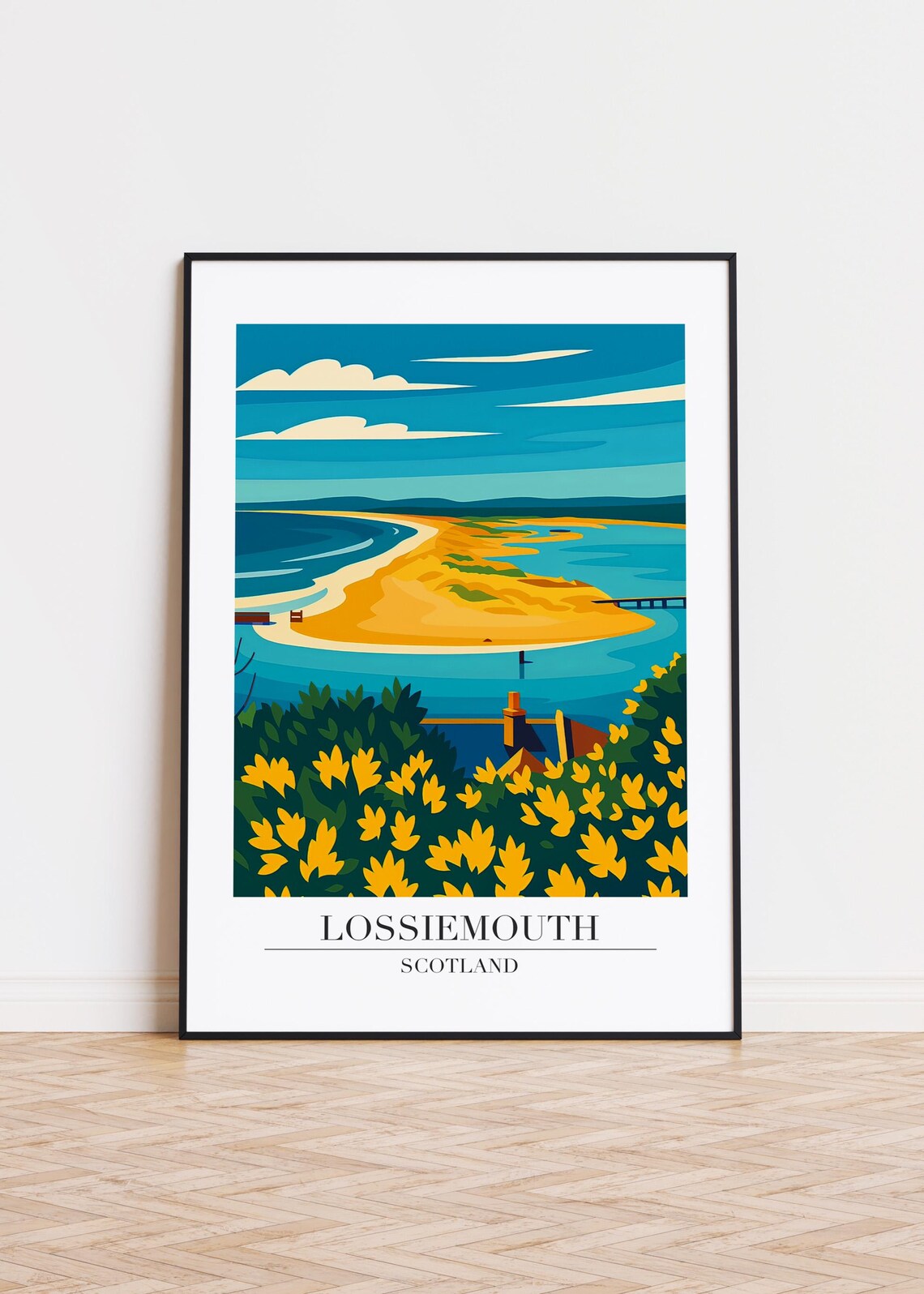Lossiemouth Scotland Skyline Art Print, Travel Poster