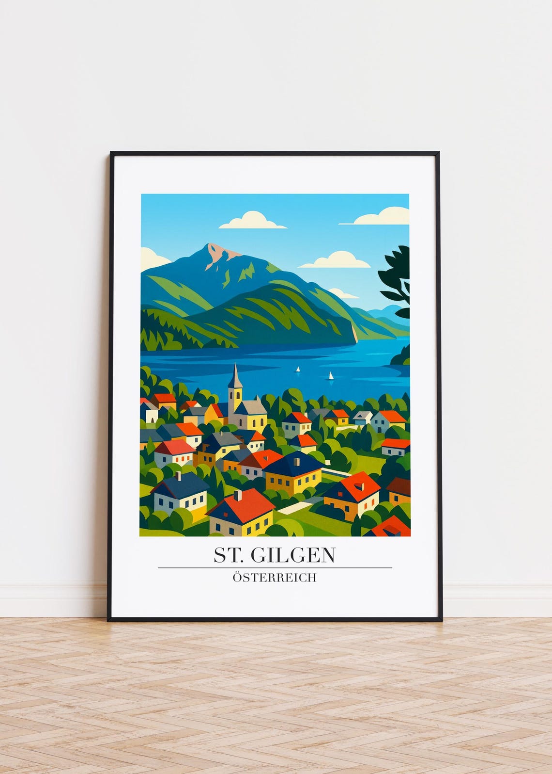 St Gilgen Austria Lakeside Village Mountain View Modern Travel Print