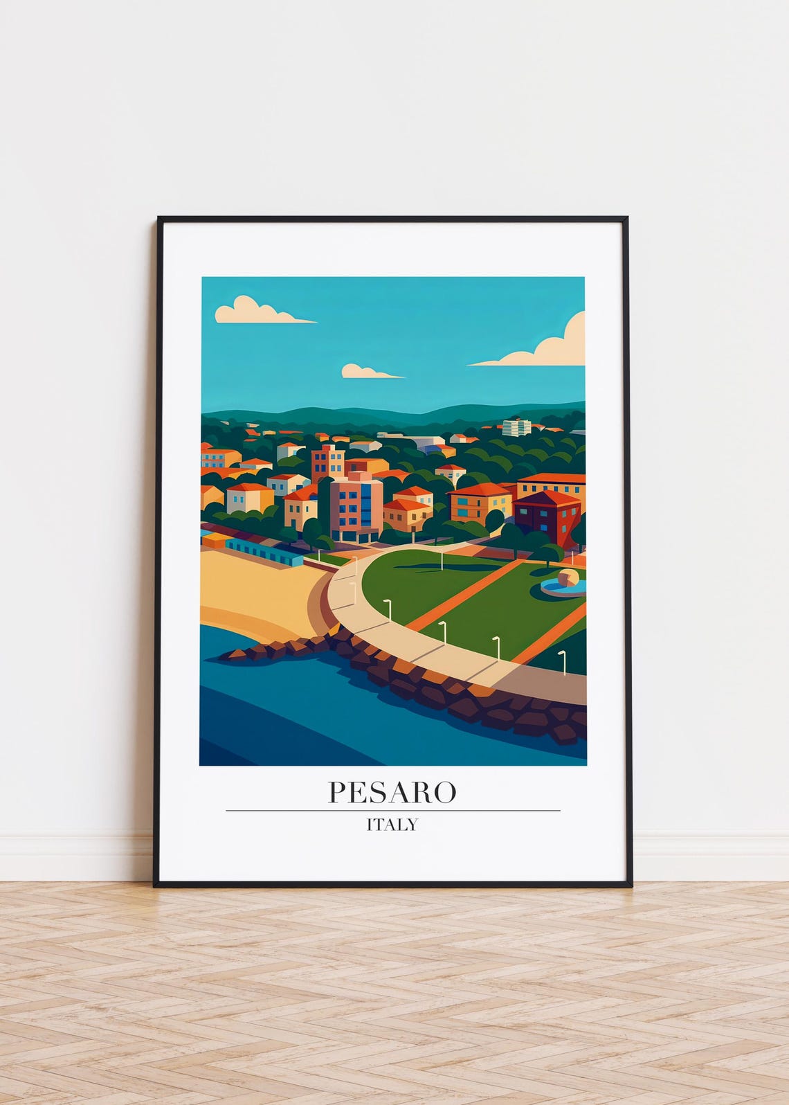 Pesaro Italy Poster, Modern City Illustration