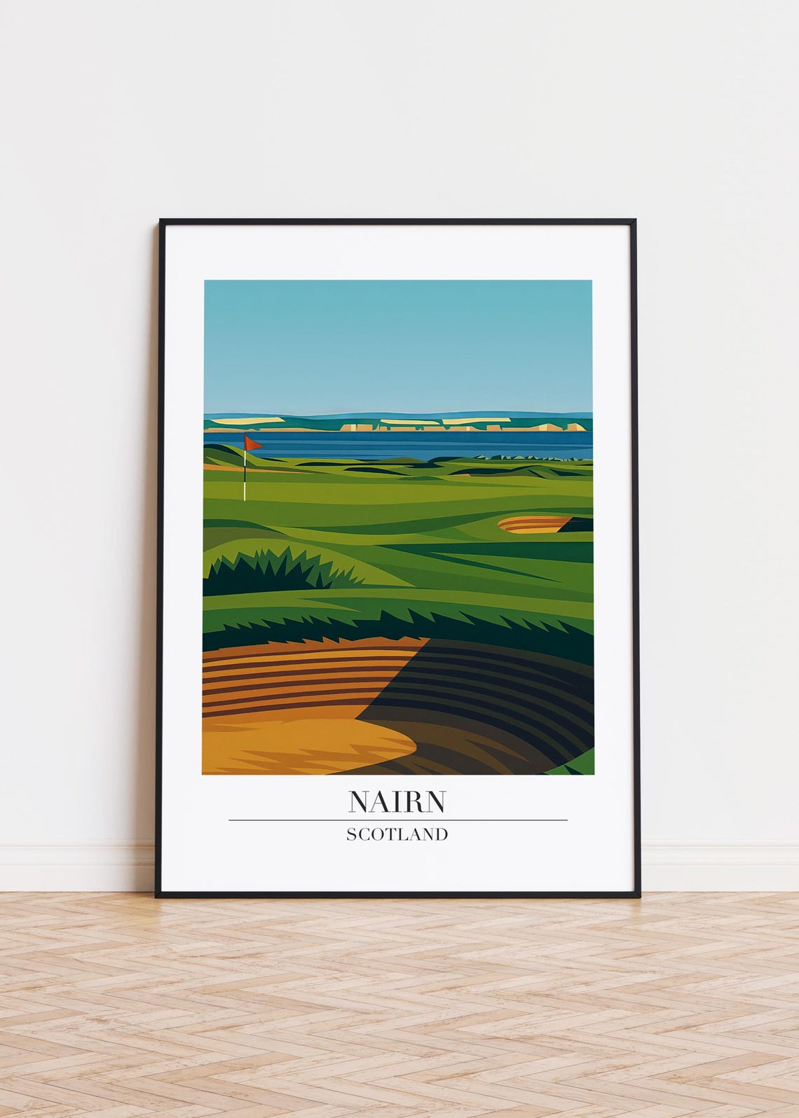 Nairn Scotland Coastal Golf Course Modern Travel Illustration Poster