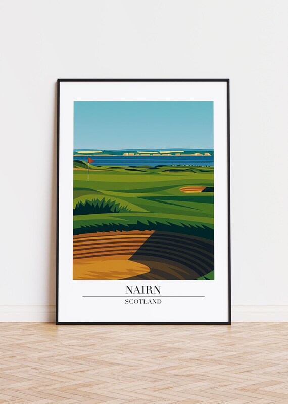 Nairn Scotland Coastal Golf Course Modern Travel Illustration Poster