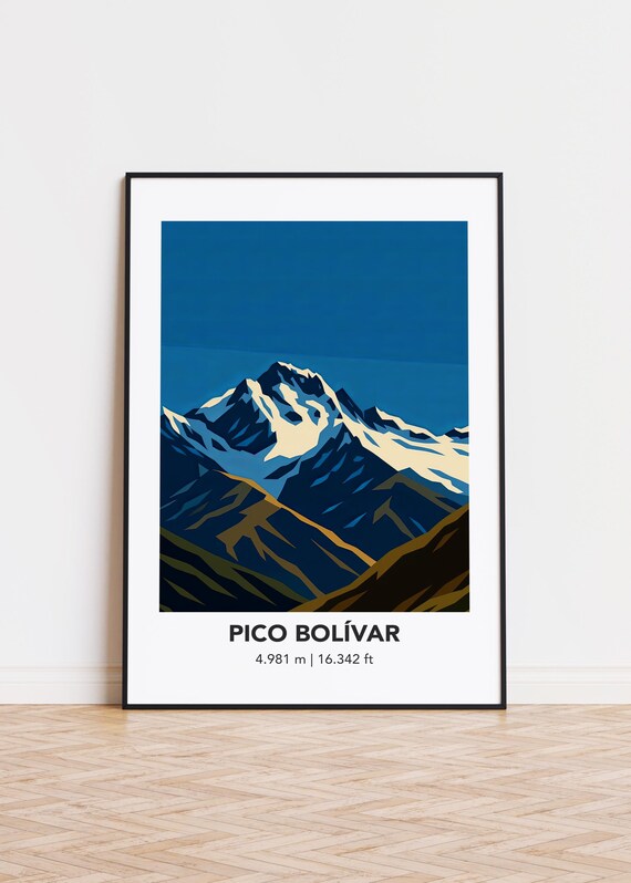 Pico Bolvar Illustration Art Print Venezuelan Mountain Poster