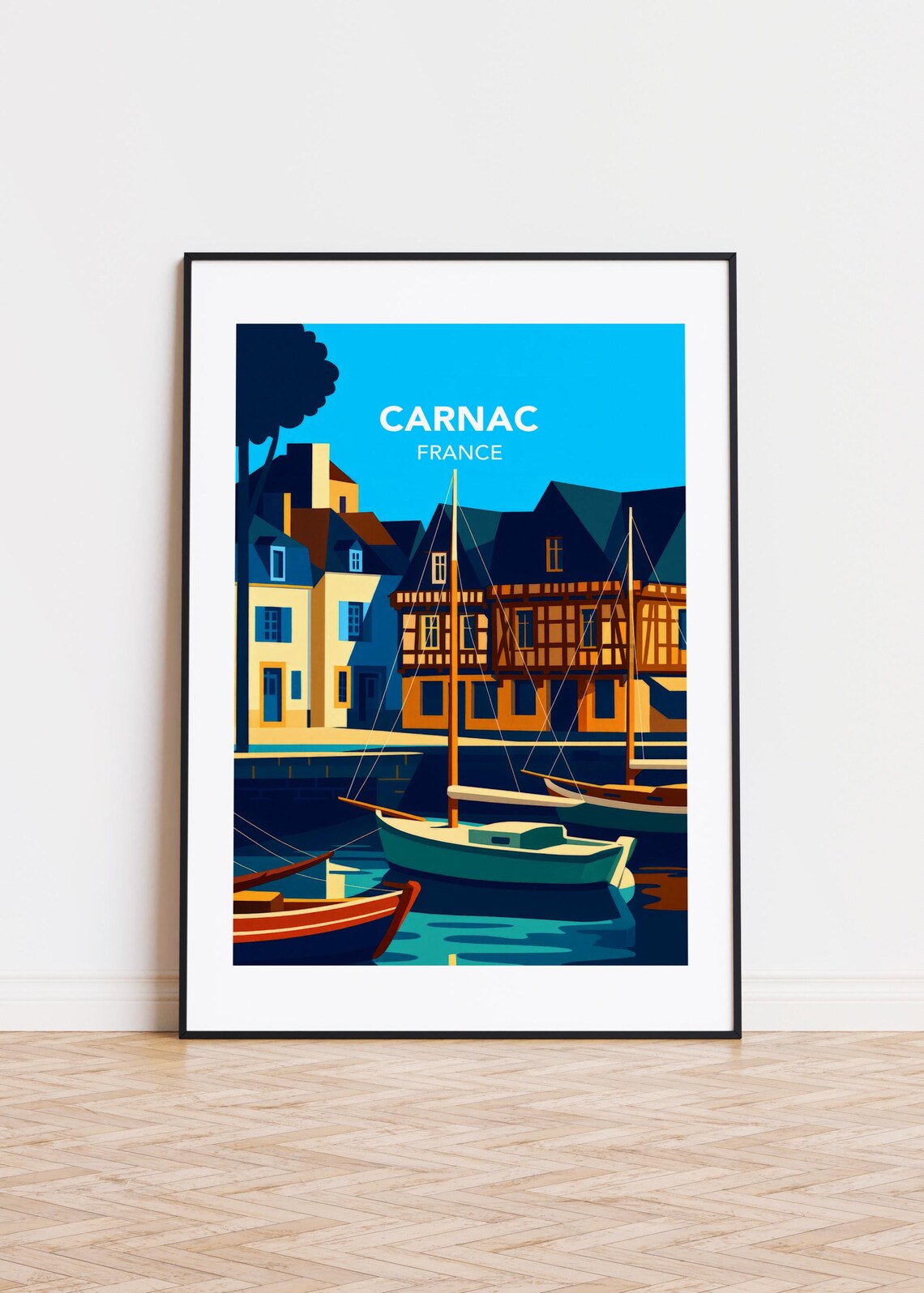 Carnac France Historic Harbor Sailboats Quay Vintage Art Poster