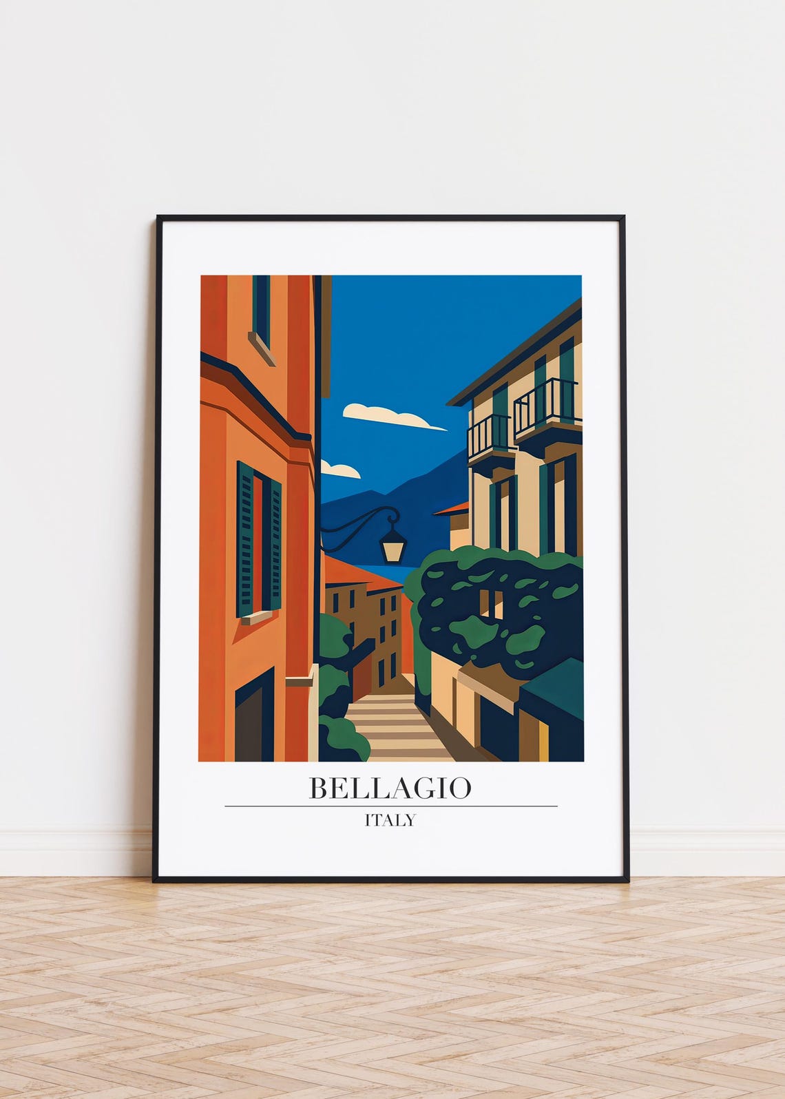 Bellagio Italy Stepped Alley Lake View Vintage Travel Poster