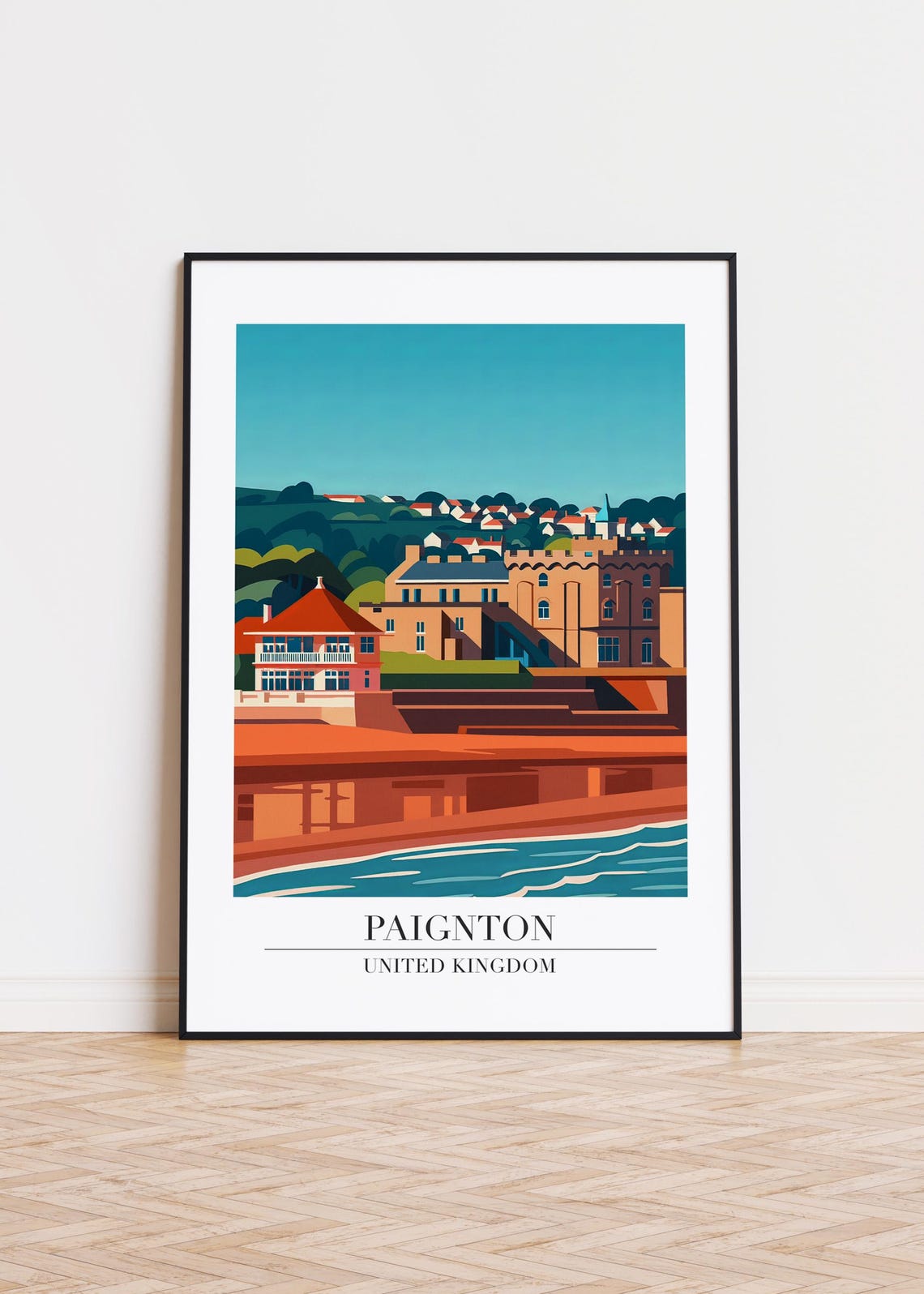 Paignton United Kingdom Seaside Harbour Travel Illustration Poster