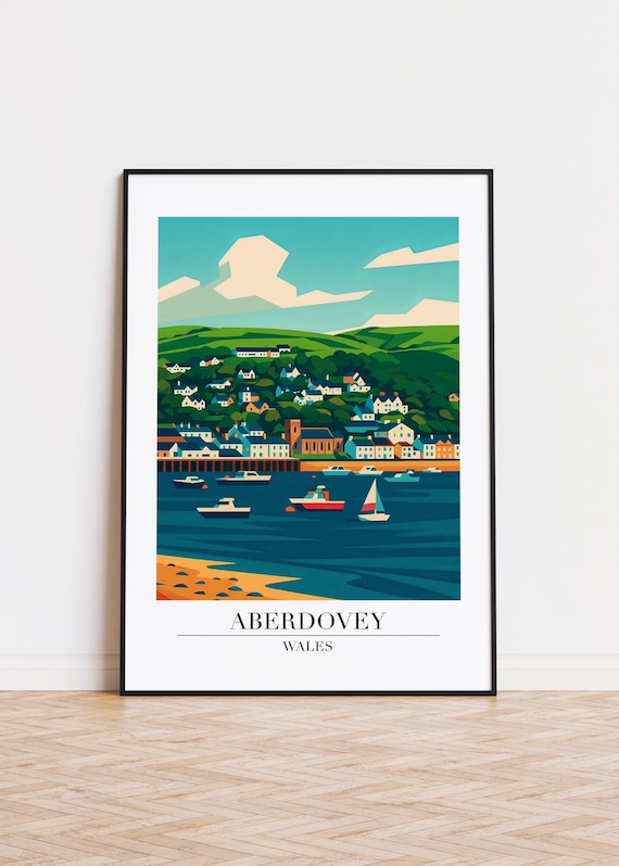 Aberdovey Wales Harbor Poster Sailboats Coastal Town Travel Art