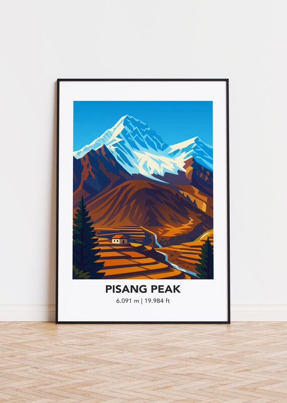 Pisang Peak Illustration Art Print Mountain Poster
