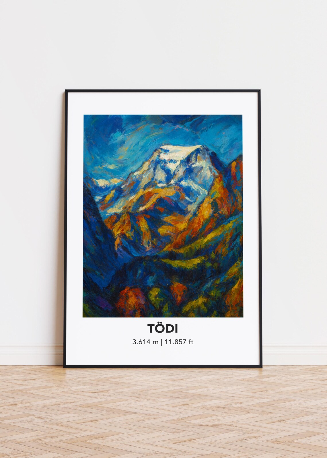 Todi Mountain Snow Capped Peak Dramatic Oil Painting Blue Alpine Poster