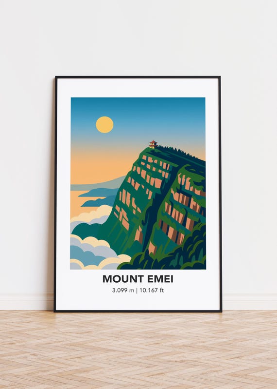 Mount Emei, Mountain Illustration Art Print