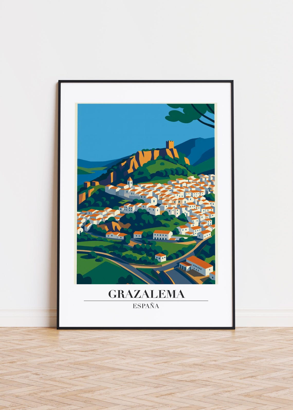 Grazalema Spain White Mountain Village Panorama Travel Poster