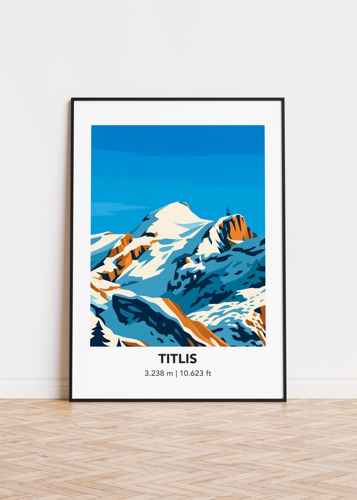 Titlis Snowy Alpine Mountain Travel Illustration Retro Style Art Poster