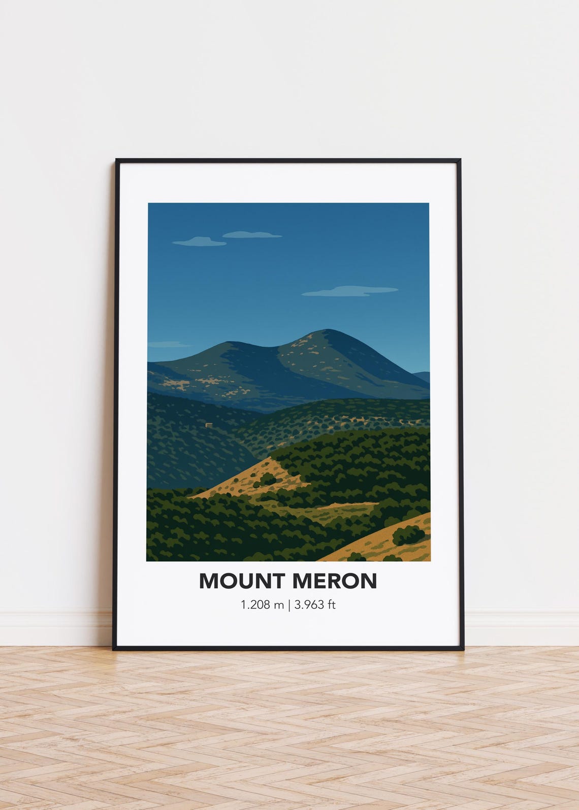 Mount Meron Green Rolling Hills Blue Sky Minimalist Elevation Poster